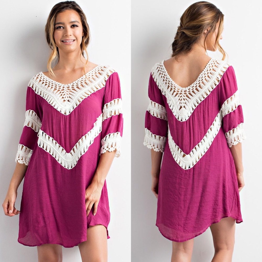 Magenta Crochet Tunic Dress